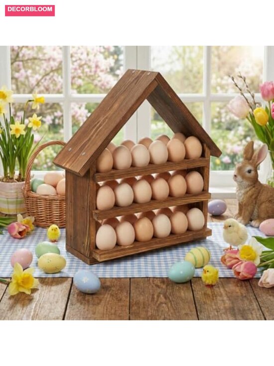 Other - Wooden House Egg Holder 36 Hole 3 Tier Countertop Farmhouse Kitchen Storage